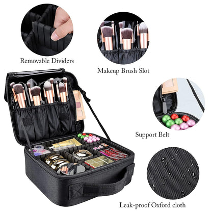 Large Capacity Travel Makeup Train Case,Professional Cosmetic Bags for Women,Portable Makeup Brush Bag Organizer Storage with Adjustable Dividers and Shoulder Strap