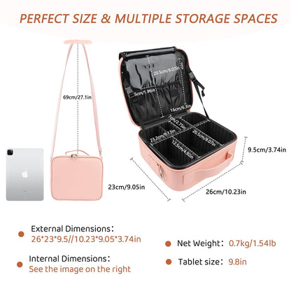 Large Capacity Travel Makeup Train Case,Professional Cosmetic Bags for Women,Portable Makeup Brush Bag Organizer Storage with Adjustable Dividers and Shoulder Strap