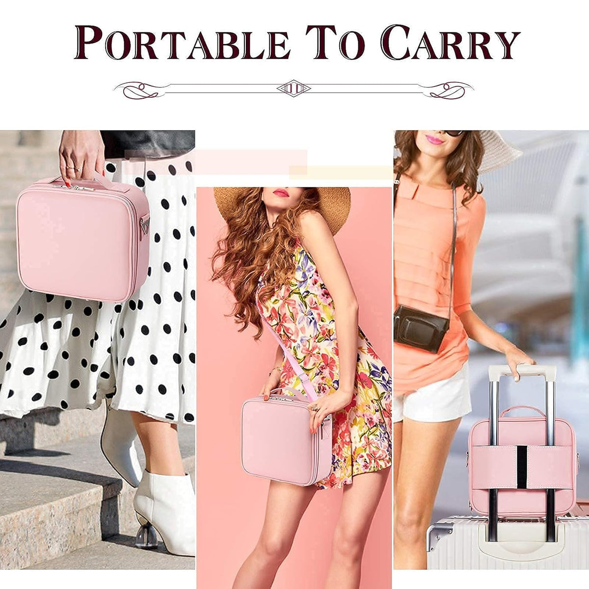 Large Capacity Travel Makeup Train Case,Professional Cosmetic Bags for Women,Portable Makeup Brush Bag Organizer Storage with Adjustable Dividers and Shoulder Strap