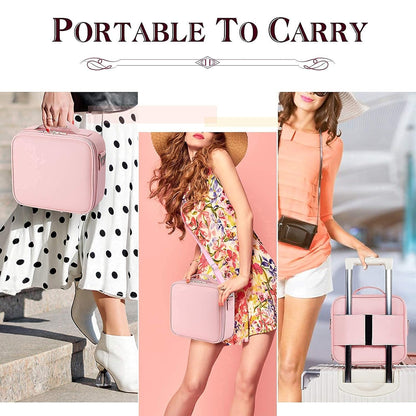Large Capacity Travel Makeup Train Case,Professional Cosmetic Bags for Women,Portable Makeup Brush Bag Organizer Storage with Adjustable Dividers and Shoulder Strap