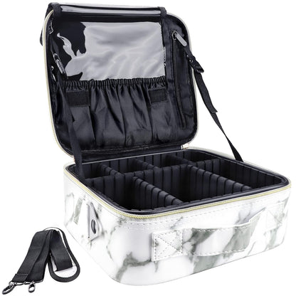 Large Capacity Travel Makeup Train Case,Professional Cosmetic Bags for Women,Portable Makeup Brush Bag Organizer Storage with Adjustable Dividers and Shoulder Strap