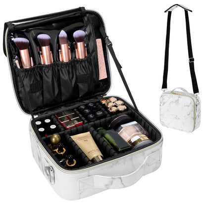 Large Capacity Travel Makeup Train Case,Professional Cosmetic Bags for Women,Portable Makeup Brush Bag Organizer Storage with Adjustable Dividers and Shoulder Strap