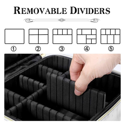 Large Capacity Travel Makeup Train Case,Professional Cosmetic Bags for Women,Portable Makeup Brush Bag Organizer Storage with Adjustable Dividers and Shoulder Strap