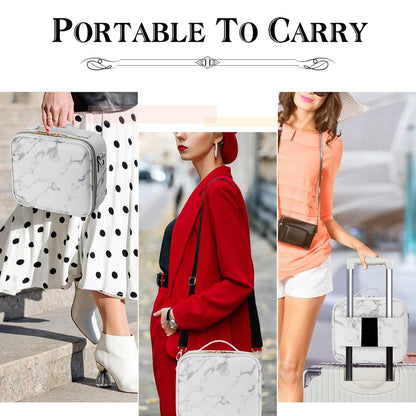 Large Capacity Travel Makeup Train Case,Professional Cosmetic Bags for Women,Portable Makeup Brush Bag Organizer Storage with Adjustable Dividers and Shoulder Strap