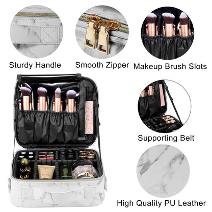 Large Capacity Travel Makeup Train Case,Professional Cosmetic Bags for Women,Portable Makeup Brush Bag Organizer Storage with Adjustable Dividers and Shoulder Strap