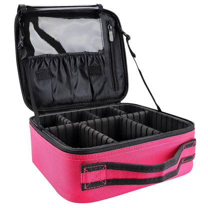 Large Capacity Travel Makeup Train Case,Professional Cosmetic Bags for Women,Portable Makeup Brush Bag Organizer Storage with Adjustable Dividers and Shoulder Strap