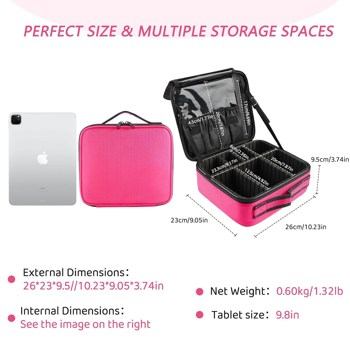 Large Capacity Travel Makeup Train Case,Professional Cosmetic Bags for Women,Portable Makeup Brush Bag Organizer Storage with Adjustable Dividers and Shoulder Strap