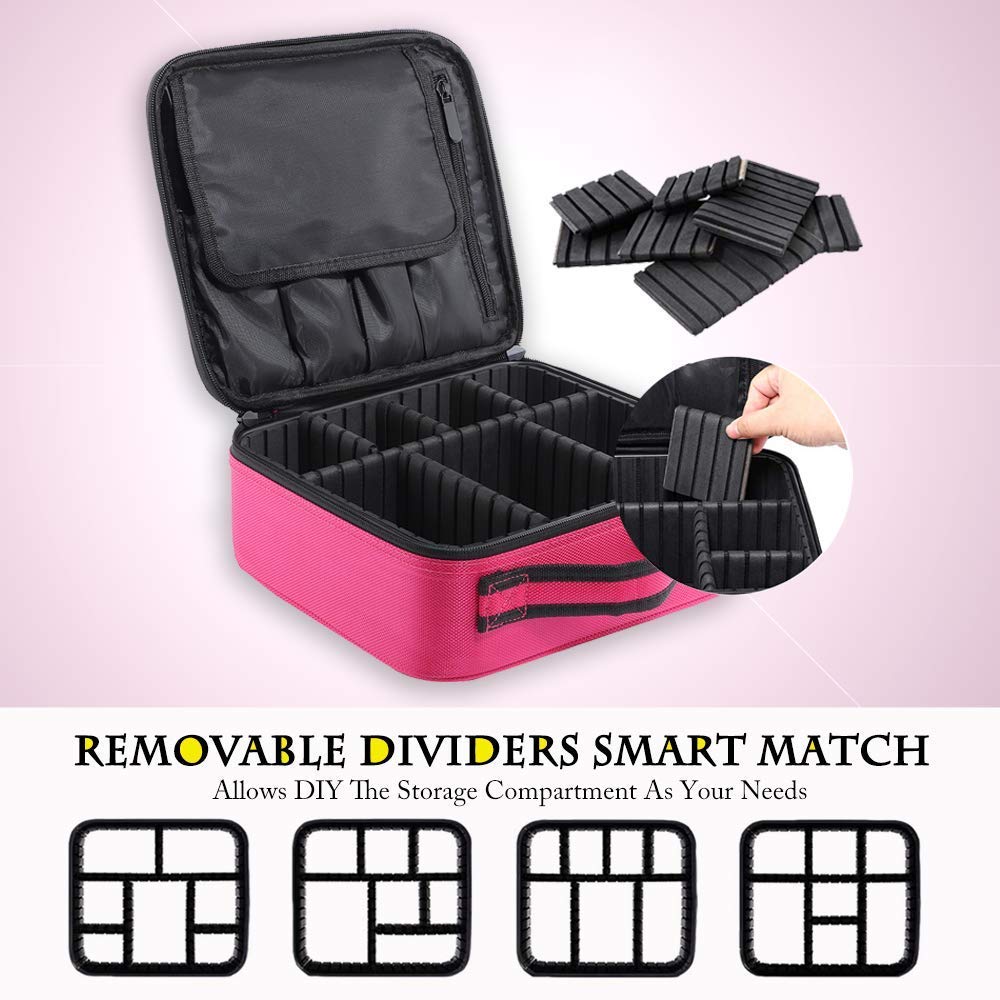 Large Capacity Travel Makeup Train Case,Professional Cosmetic Bags for Women,Portable Makeup Brush Bag Organizer Storage with Adjustable Dividers and Shoulder Strap