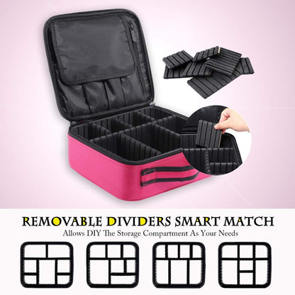 Large Capacity Travel Makeup Train Case,Professional Cosmetic Bags for Women,Portable Makeup Brush Bag Organizer Storage with Adjustable Dividers and Shoulder Strap