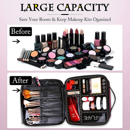 Large Capacity Travel Makeup Train Case,Professional Cosmetic Bags for Women,Portable Makeup Brush Bag Organizer Storage with Adjustable Dividers and Shoulder Strap