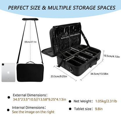 Large Capacity Travel Makeup Train Case,Professional Cosmetic Bags for Women,Portable Makeup Brush Bag Organizer Storage with Adjustable Dividers and Shoulder Strap