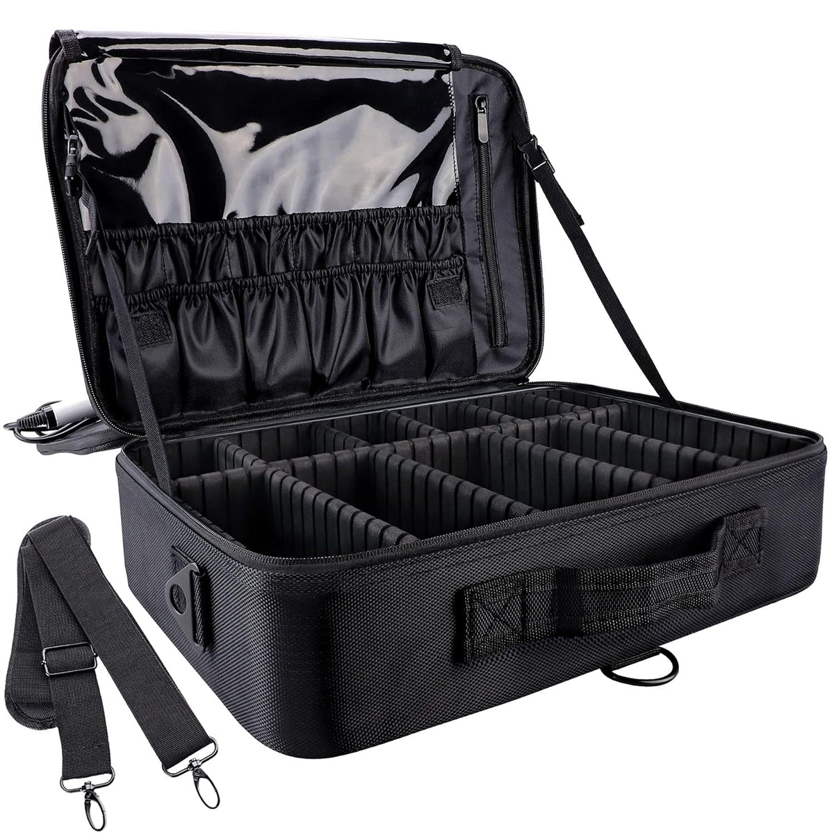 Large Capacity Travel Makeup Train Case,Professional Cosmetic Bags for Women,Portable Makeup Brush Bag Organizer Storage with Adjustable Dividers and Shoulder Strap