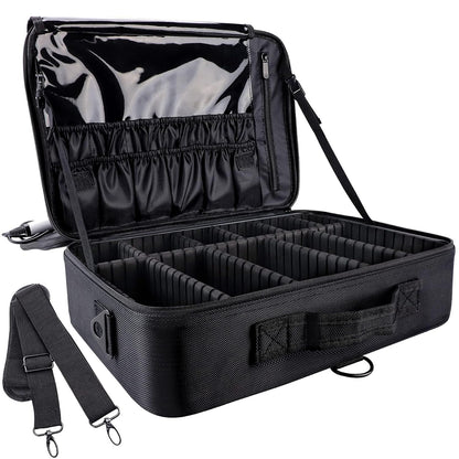 Large Capacity Travel Makeup Train Case,Professional Cosmetic Bags for Women,Portable Makeup Brush Bag Organizer Storage with Adjustable Dividers and Shoulder Strap