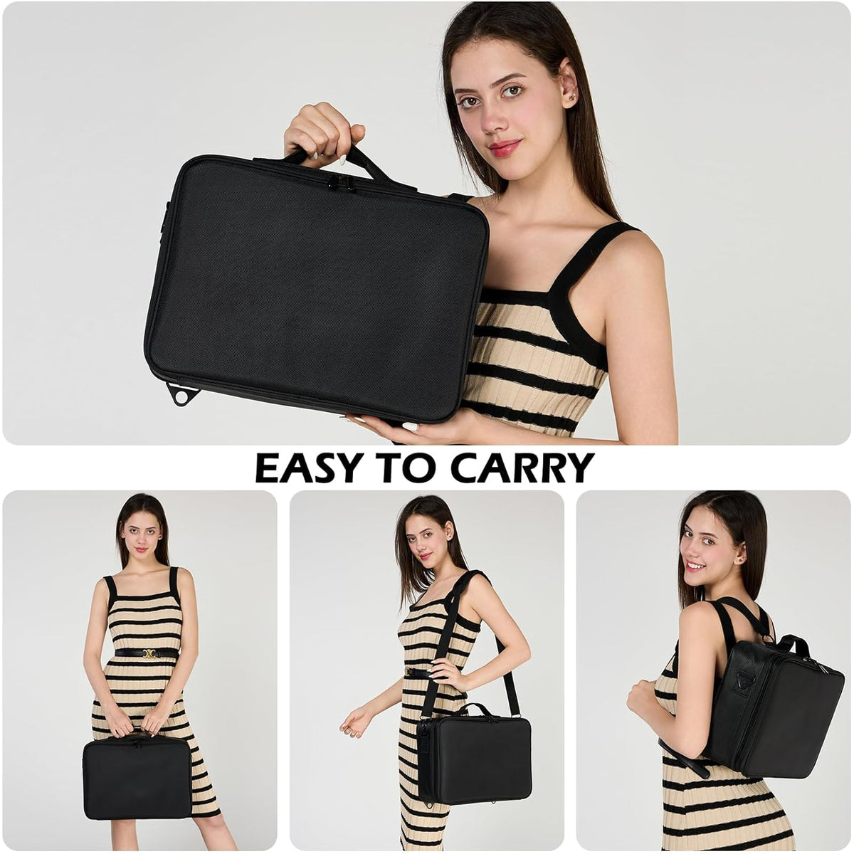 Large Capacity Travel Makeup Train Case,Professional Cosmetic Bags for Women,Portable Makeup Brush Bag Organizer Storage with Adjustable Dividers and Shoulder Strap