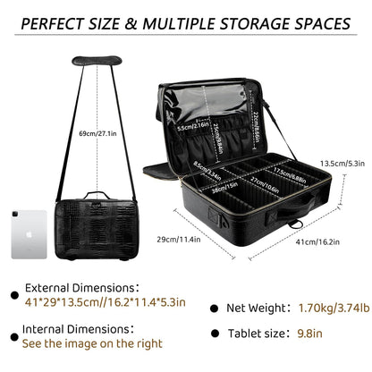 Large Capacity Travel Makeup Train Case,Professional Cosmetic Bags for Women,Portable Makeup Brush Bag Organizer Storage with Adjustable Dividers and Shoulder Strap