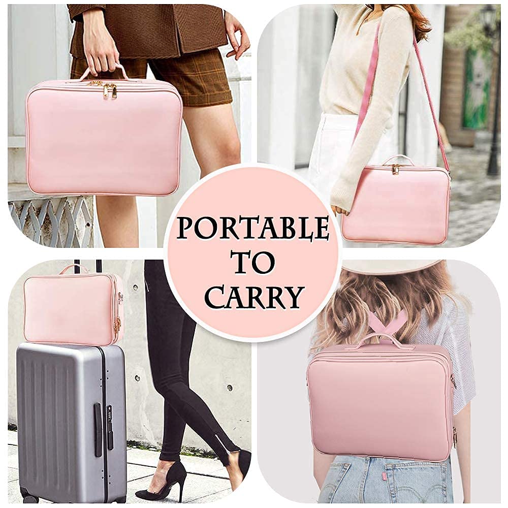 Large Capacity Travel Makeup Train Case,Professional Cosmetic Bags for Women,Portable Makeup Brush Bag Organizer Storage with Adjustable Dividers and Shoulder Strap