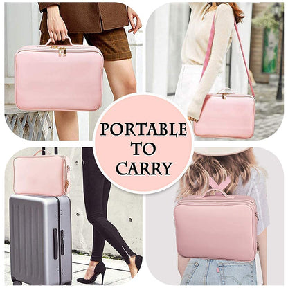 Large Capacity Travel Makeup Train Case,Professional Cosmetic Bags for Women,Portable Makeup Brush Bag Organizer Storage with Adjustable Dividers and Shoulder Strap
