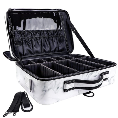Large Capacity Travel Makeup Train Case,Professional Cosmetic Bags for Women,Portable Makeup Brush Bag Organizer Storage with Adjustable Dividers and Shoulder Strap