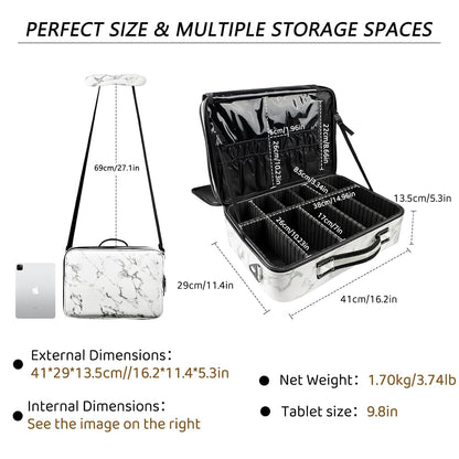 Large Capacity Travel Makeup Train Case,Professional Cosmetic Bags for Women,Portable Makeup Brush Bag Organizer Storage with Adjustable Dividers and Shoulder Strap