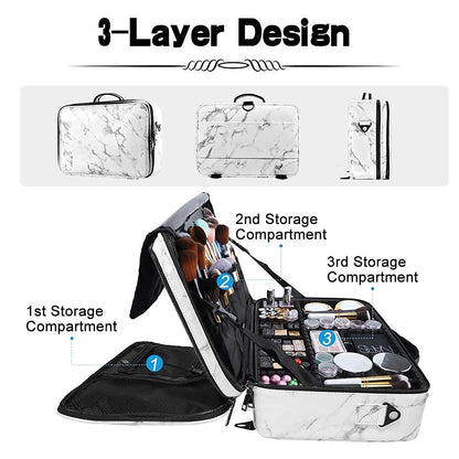 Large Capacity Travel Makeup Train Case,Professional Cosmetic Bags for Women,Portable Makeup Brush Bag Organizer Storage with Adjustable Dividers and Shoulder Strap
