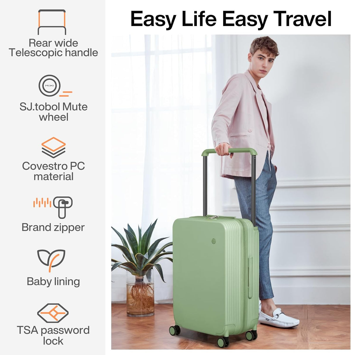 Carry On Luggage Airline Approved Wide Handle Lightweight Luggage PC Hard Shell Suitcases Rolling Suitcases with Spinner Wheels & TSA Lock, 20 Inch Smoke White