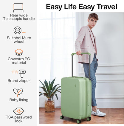 Carry On Luggage Airline Approved Wide Handle Lightweight Luggage PC Hard Shell Suitcases Rolling Suitcases with Spinner Wheels & TSA Lock, 20 Inch Smoke White
