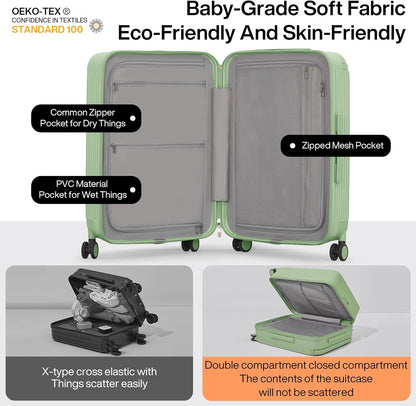 Carry On Luggage Airline Approved Wide Handle Lightweight Luggage PC Hard Shell Suitcases Rolling Suitcases with Spinner Wheels & TSA Lock, 20 Inch Smoke White