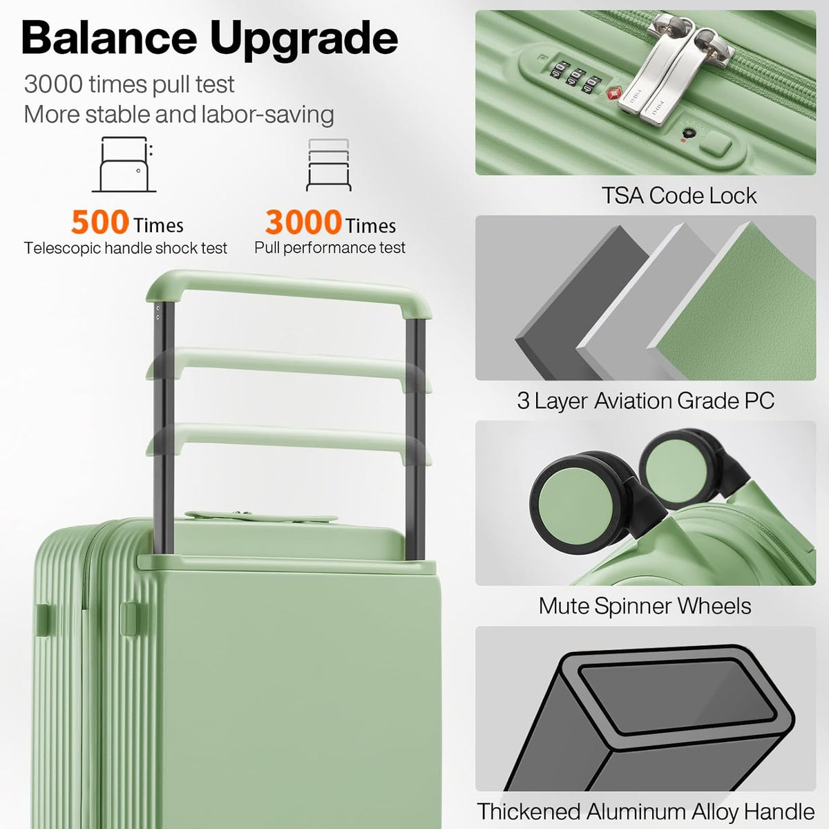 Carry On Luggage Airline Approved Wide Handle Lightweight Luggage PC Hard Shell Suitcases Rolling Suitcases with Spinner Wheels & TSA Lock, 20 Inch Smoke White