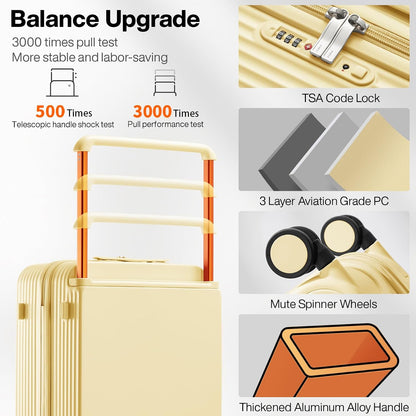 Carry On Luggage Airline Approved Wide Handle Lightweight Luggage PC Hard Shell Suitcases Rolling Suitcases with Spinner Wheels & TSA Lock, 20 Inch Smoke White