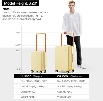 Carry On Luggage Airline Approved Wide Handle Lightweight Luggage PC Hard Shell Suitcases Rolling Suitcases with Spinner Wheels & TSA Lock, 20 Inch Smoke White
