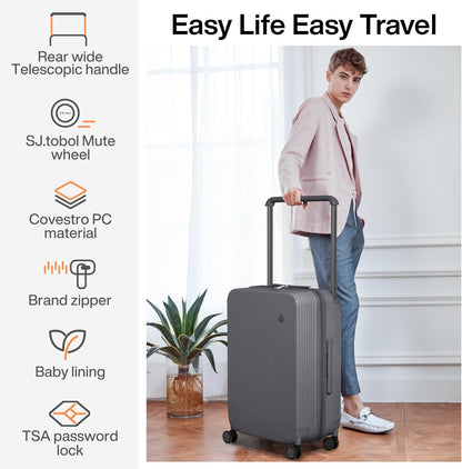 Carry On Luggage Airline Approved Wide Handle Lightweight Luggage PC Hard Shell Suitcases Rolling Suitcases with Spinner Wheels & TSA Lock, 20 Inch Smoke White