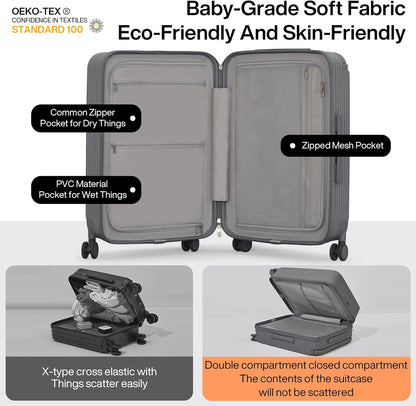 Carry On Luggage Airline Approved Wide Handle Lightweight Luggage PC Hard Shell Suitcases Rolling Suitcases with Spinner Wheels & TSA Lock, 20 Inch Smoke White