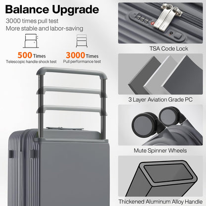 Carry On Luggage Airline Approved Wide Handle Lightweight Luggage PC Hard Shell Suitcases Rolling Suitcases with Spinner Wheels & TSA Lock, 20 Inch Smoke White