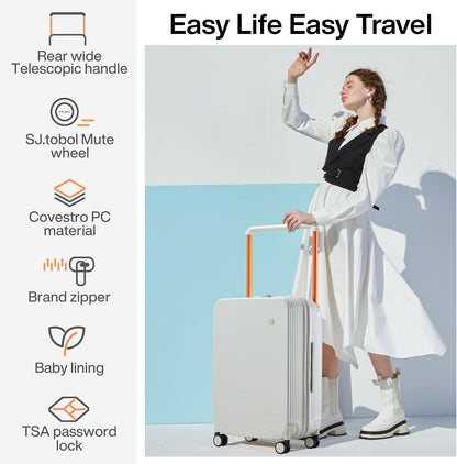 Carry On Luggage Airline Approved Wide Handle Lightweight Luggage PC Hard Shell Suitcases Rolling Suitcases with Spinner Wheels & TSA Lock, 20 Inch Smoke White