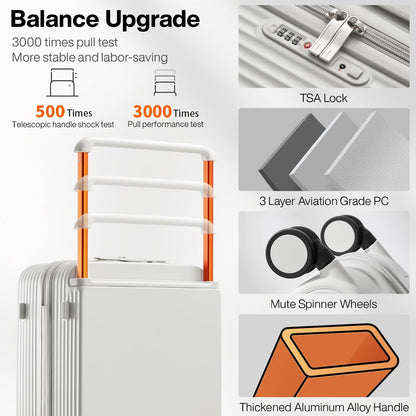 Carry On Luggage Airline Approved Wide Handle Lightweight Luggage PC Hard Shell Suitcases Rolling Suitcases with Spinner Wheels & TSA Lock, 20 Inch Smoke White