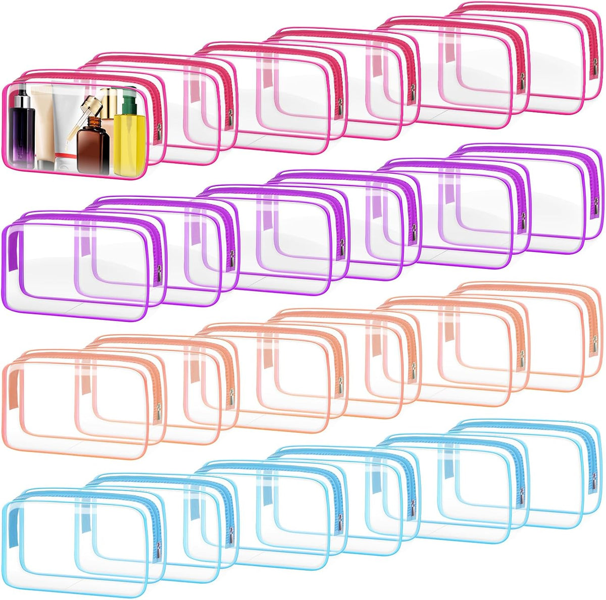 24 PCS Clear Toiletry Bag for Women Men, Transparent Cosmetic Bag for Travel Makeup Organizer TSA Approved Pouch - White,Medium