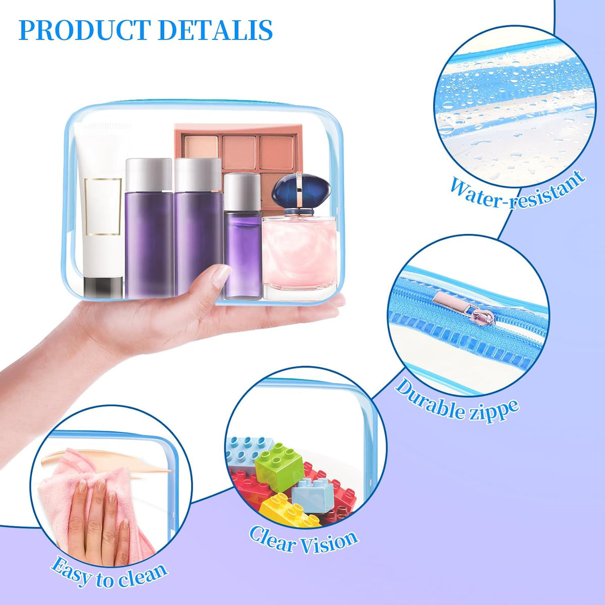 24 PCS Clear Toiletry Bag for Women Men, Transparent Cosmetic Bag for Travel Makeup Organizer TSA Approved Pouch - White,Medium