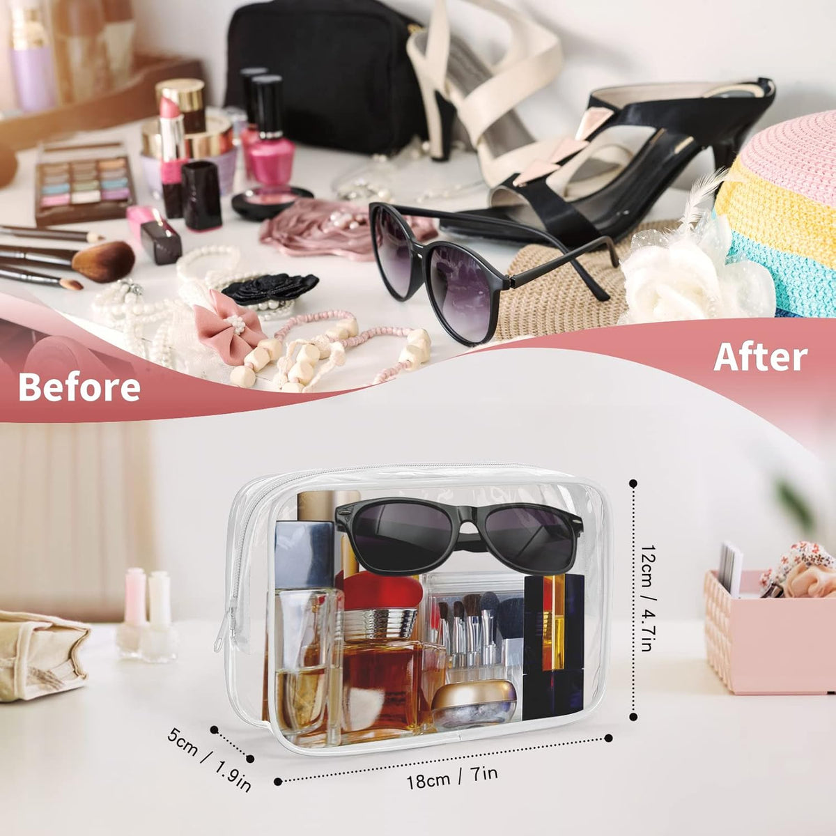24 PCS Clear Toiletry Bag for Women Men, Transparent Cosmetic Bag for Travel Makeup Organizer TSA Approved Pouch - White,Medium
