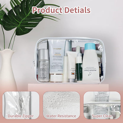 24 PCS Clear Toiletry Bag for Women Men, Transparent Cosmetic Bag for Travel Makeup Organizer TSA Approved Pouch - White,Medium