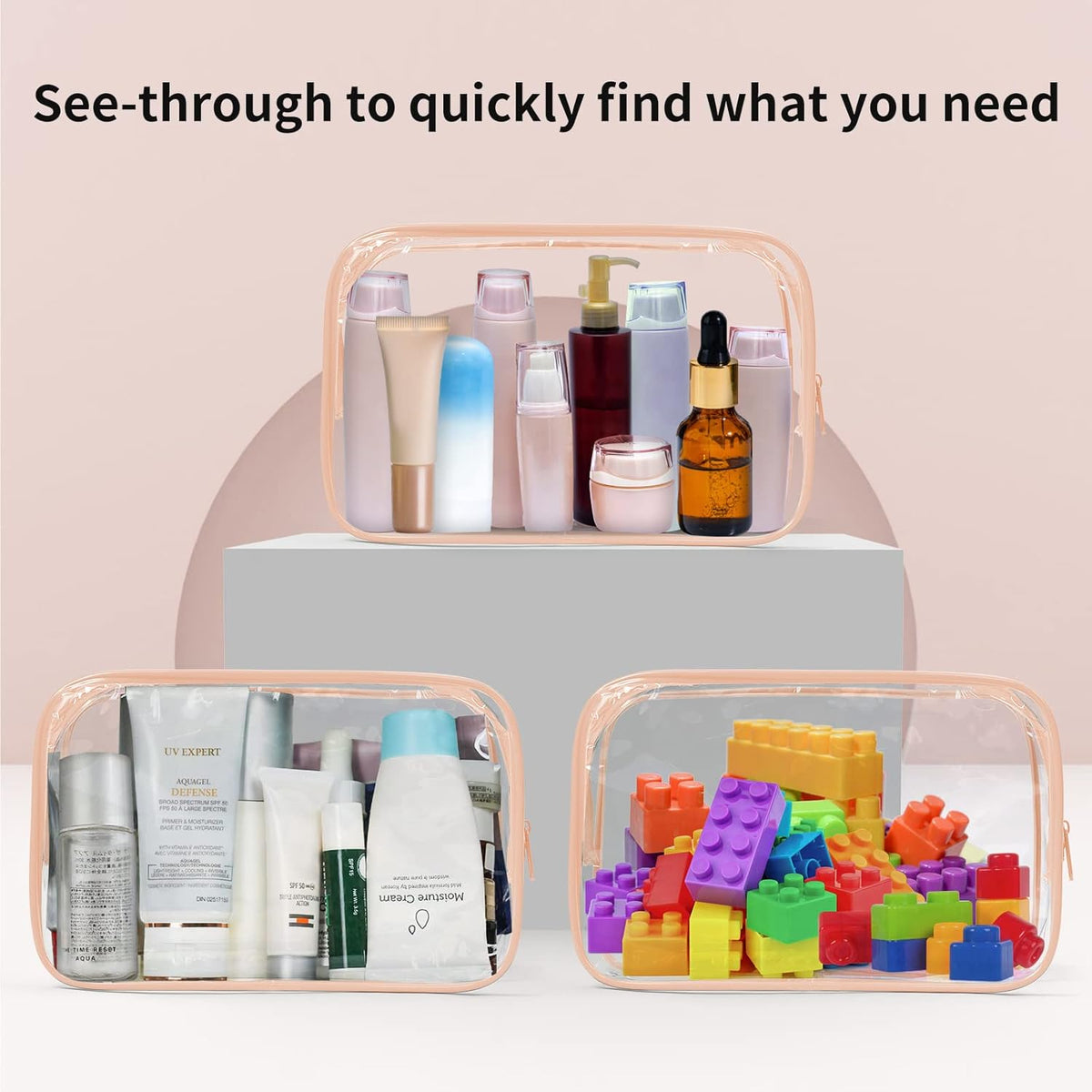 24 PCS Clear Toiletry Bag for Women Men, Transparent Cosmetic Bag for Travel Makeup Organizer TSA Approved Pouch - White,Medium