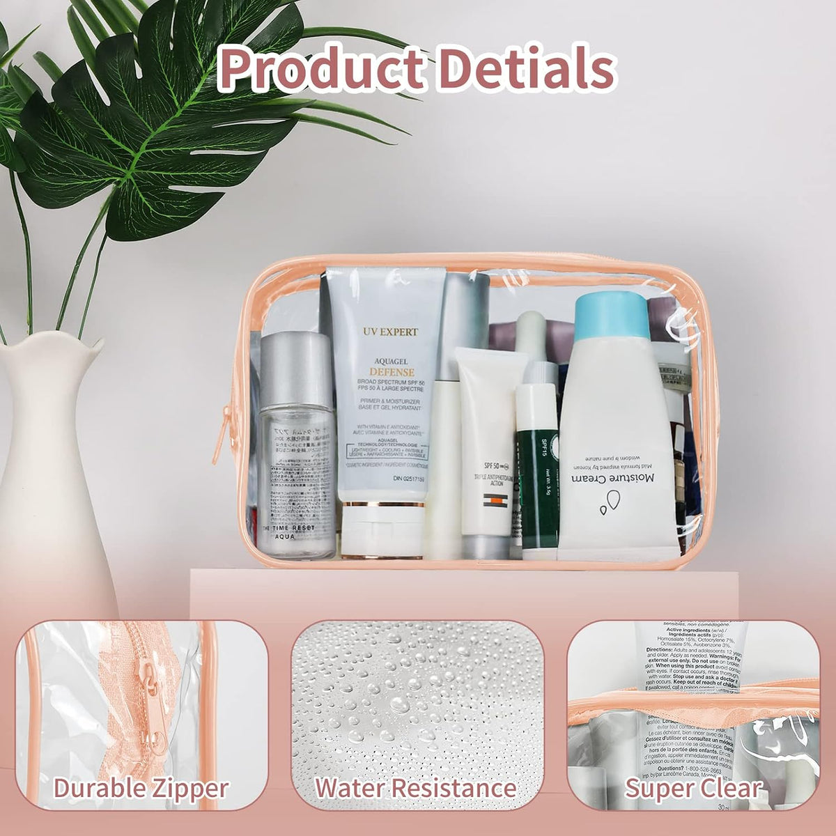 24 PCS Clear Toiletry Bag for Women Men, Transparent Cosmetic Bag for Travel Makeup Organizer TSA Approved Pouch - White,Medium