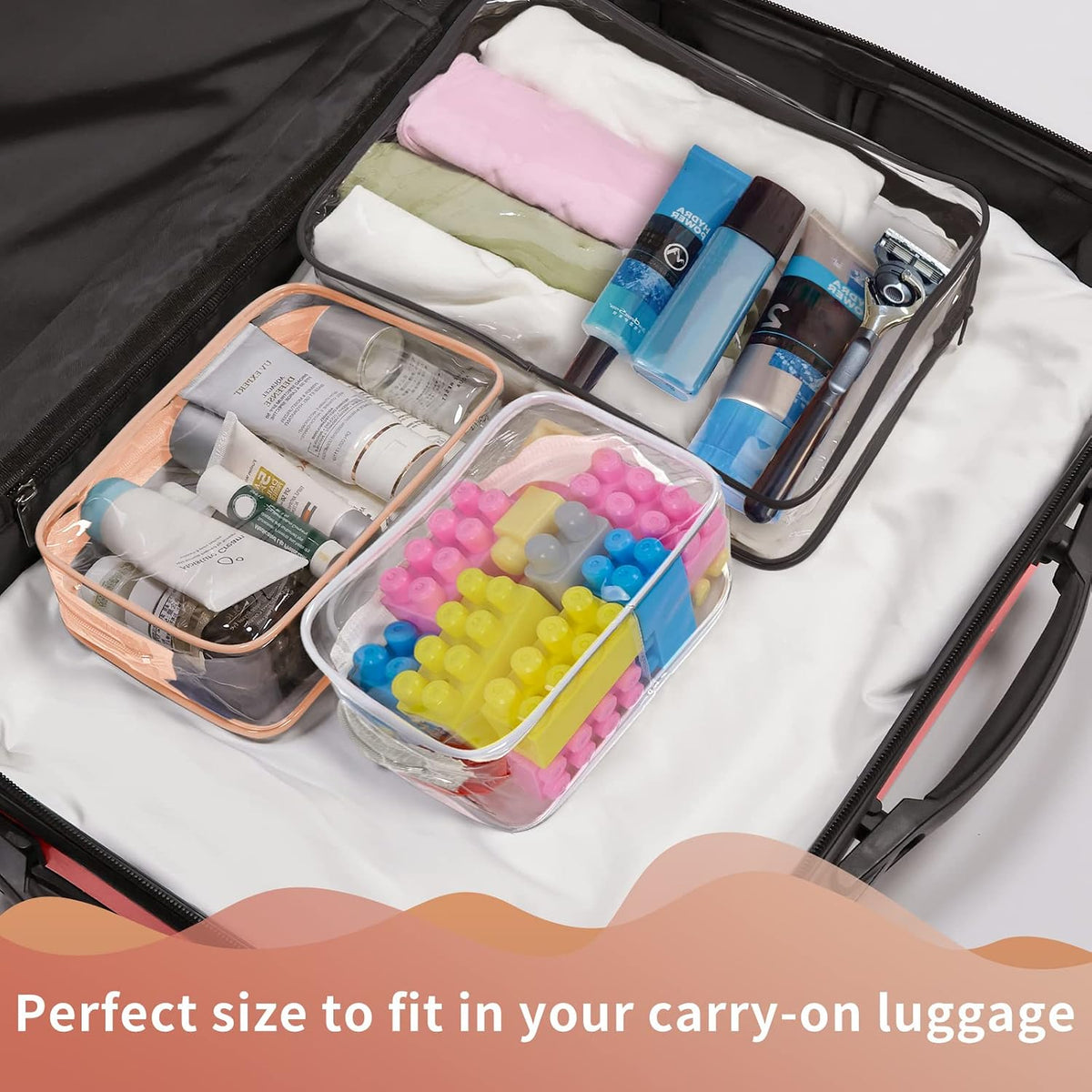 24 PCS Clear Toiletry Bag for Women Men, Transparent Cosmetic Bag for Travel Makeup Organizer TSA Approved Pouch - White,Medium