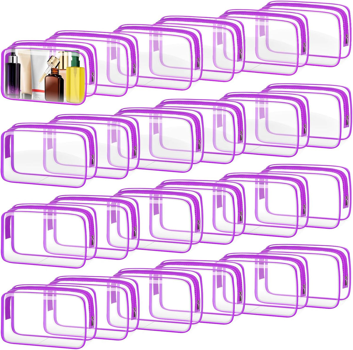 24 PCS Clear Toiletry Bag for Women Men, Transparent Cosmetic Bag for Travel Makeup Organizer TSA Approved Pouch - White,Medium