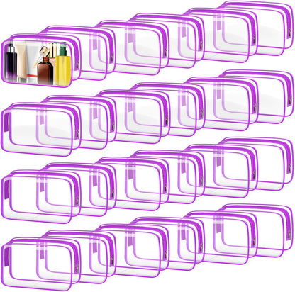 24 PCS Clear Toiletry Bag for Women Men, Transparent Cosmetic Bag for Travel Makeup Organizer TSA Approved Pouch - White,Medium