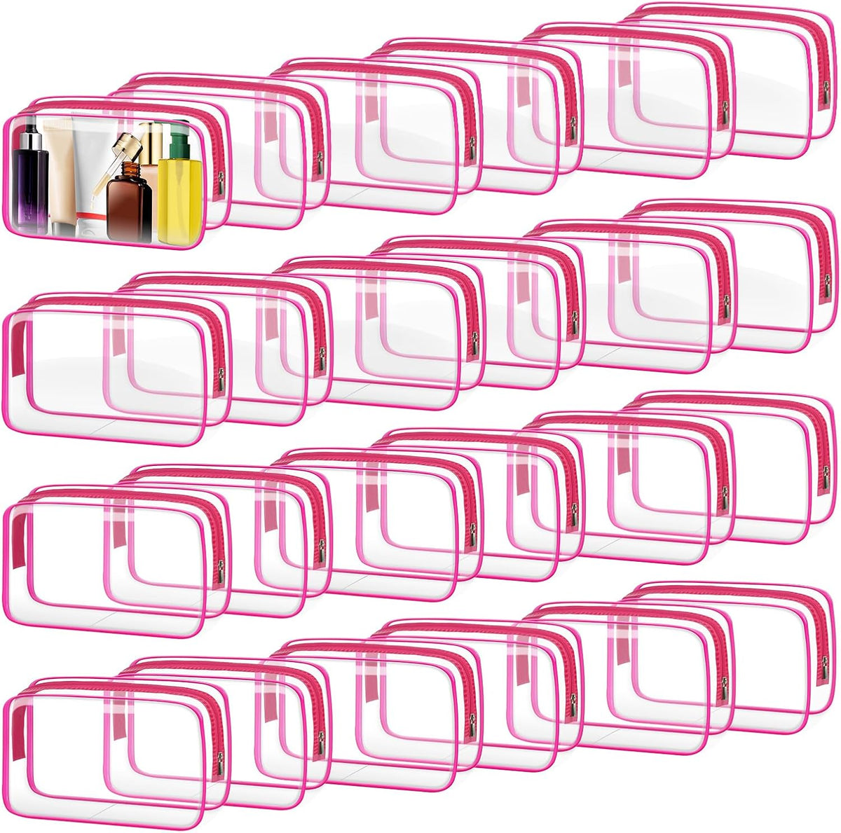 24 PCS Clear Toiletry Bag for Women Men, Transparent Cosmetic Bag for Travel Makeup Organizer TSA Approved Pouch - White,Medium