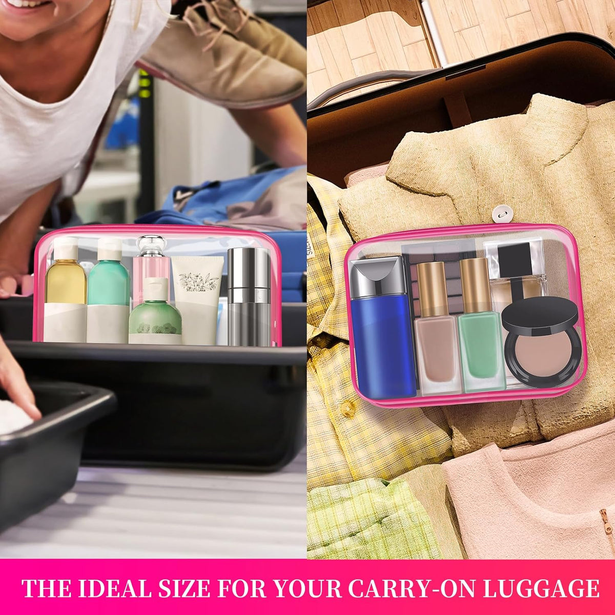24 PCS Clear Toiletry Bag for Women Men, Transparent Cosmetic Bag for Travel Makeup Organizer TSA Approved Pouch - White,Medium