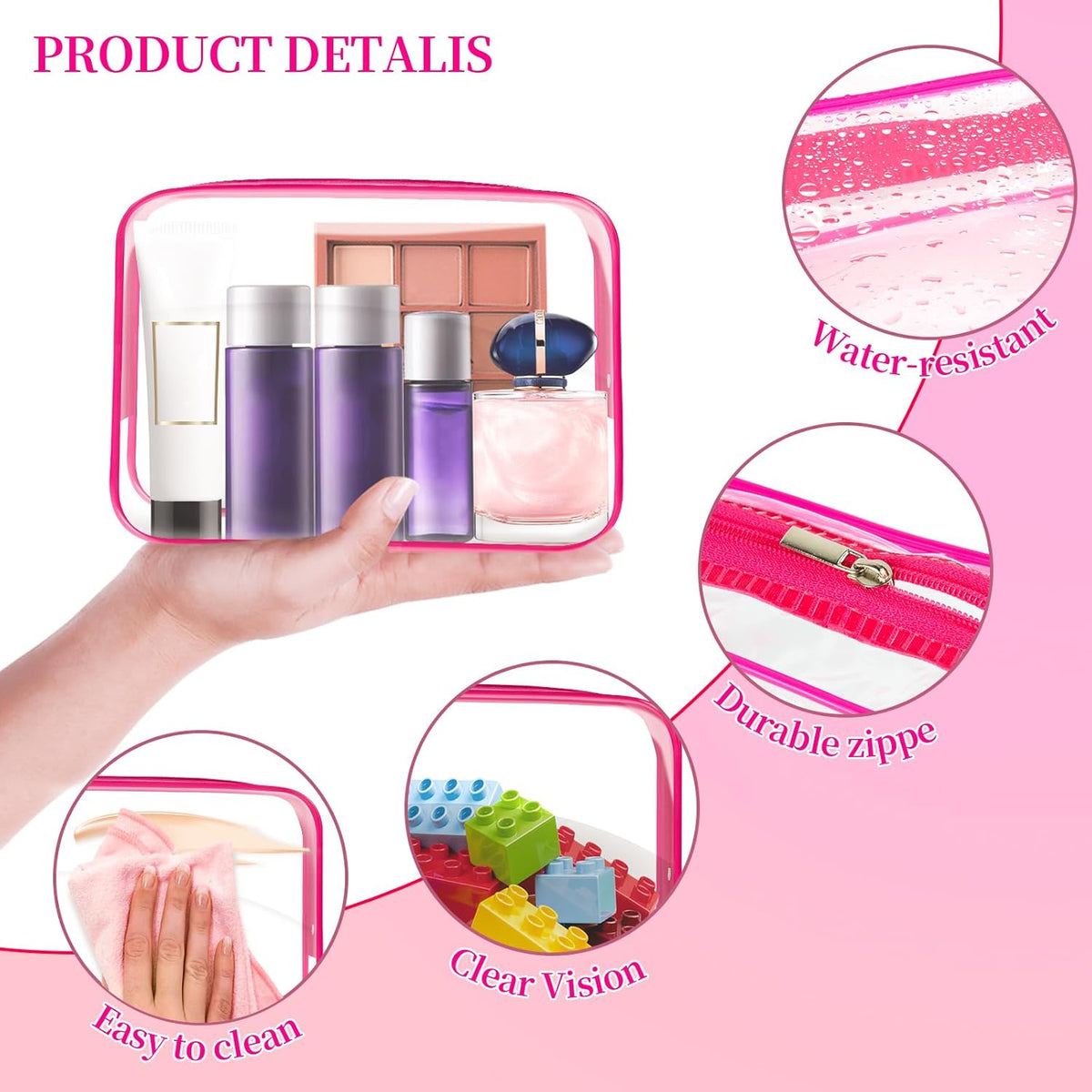 24 PCS Clear Toiletry Bag for Women Men, Transparent Cosmetic Bag for Travel Makeup Organizer TSA Approved Pouch - White,Medium