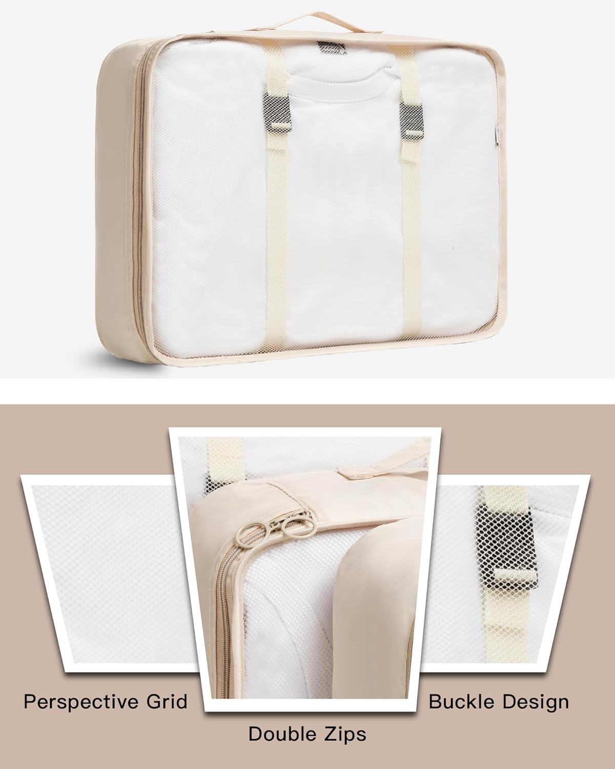 9 Set Packing Cubes for Carry on Suitcase Travel Organizer Bags for Luggage Suitcase Organizer Bags Packing Cube Set for Packing Women Men (Beige)