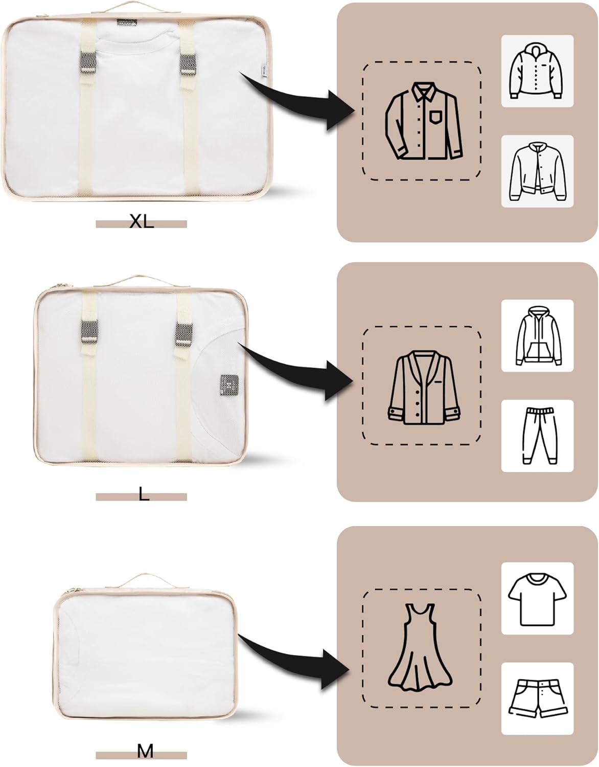 9 Set Packing Cubes for Carry on Suitcase Travel Organizer Bags for Luggage Suitcase Organizer Bags Packing Cube Set for Packing Women Men (Beige)