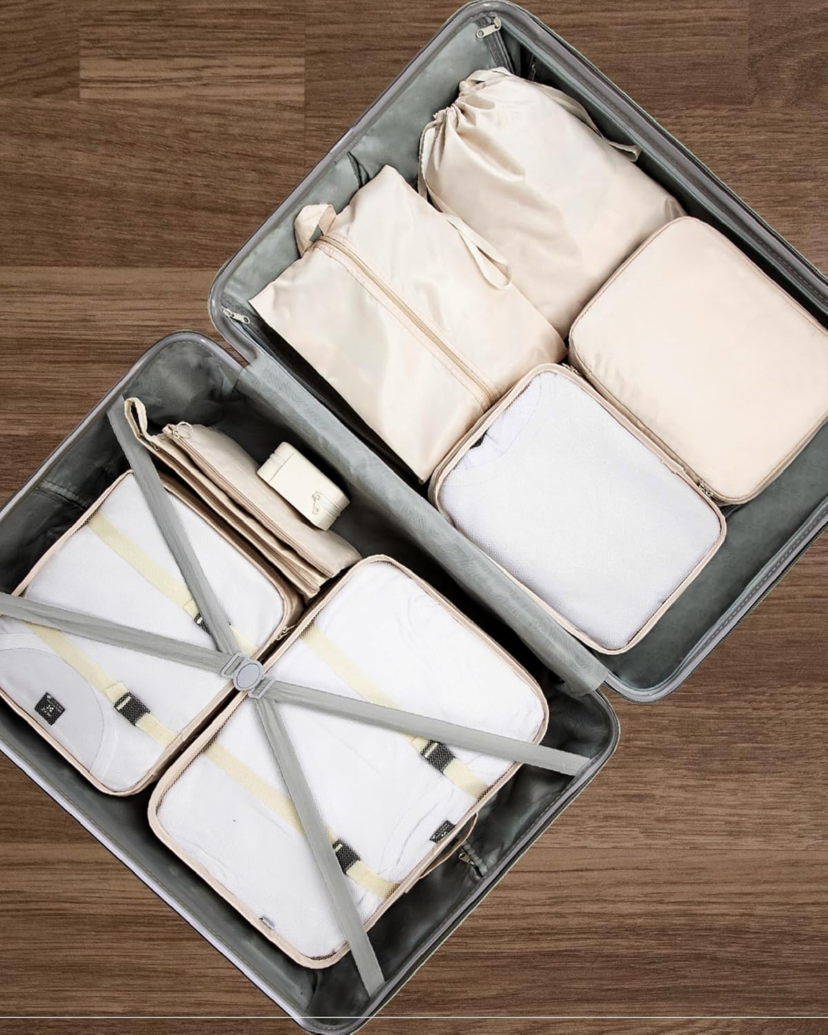9 Set Packing Cubes for Carry on Suitcase Travel Organizer Bags for Luggage Suitcase Organizer Bags Packing Cube Set for Packing Women Men (Beige)